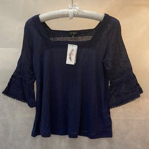 NWT Jessica Simpson Milly Shirt Top Juniors Size Small Maritime Blue 3/4 Sleeve